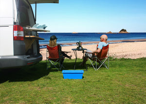 Couple relaxing after washing feet